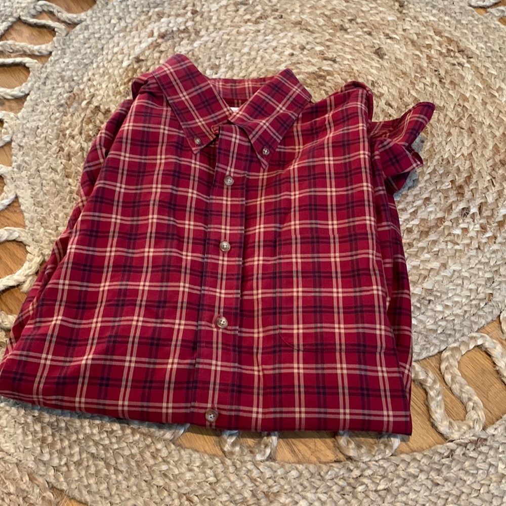 Brooks Brothers 346 Mens XL Shirt Red Tan Plaid Cotton Button Down Long Sleeve